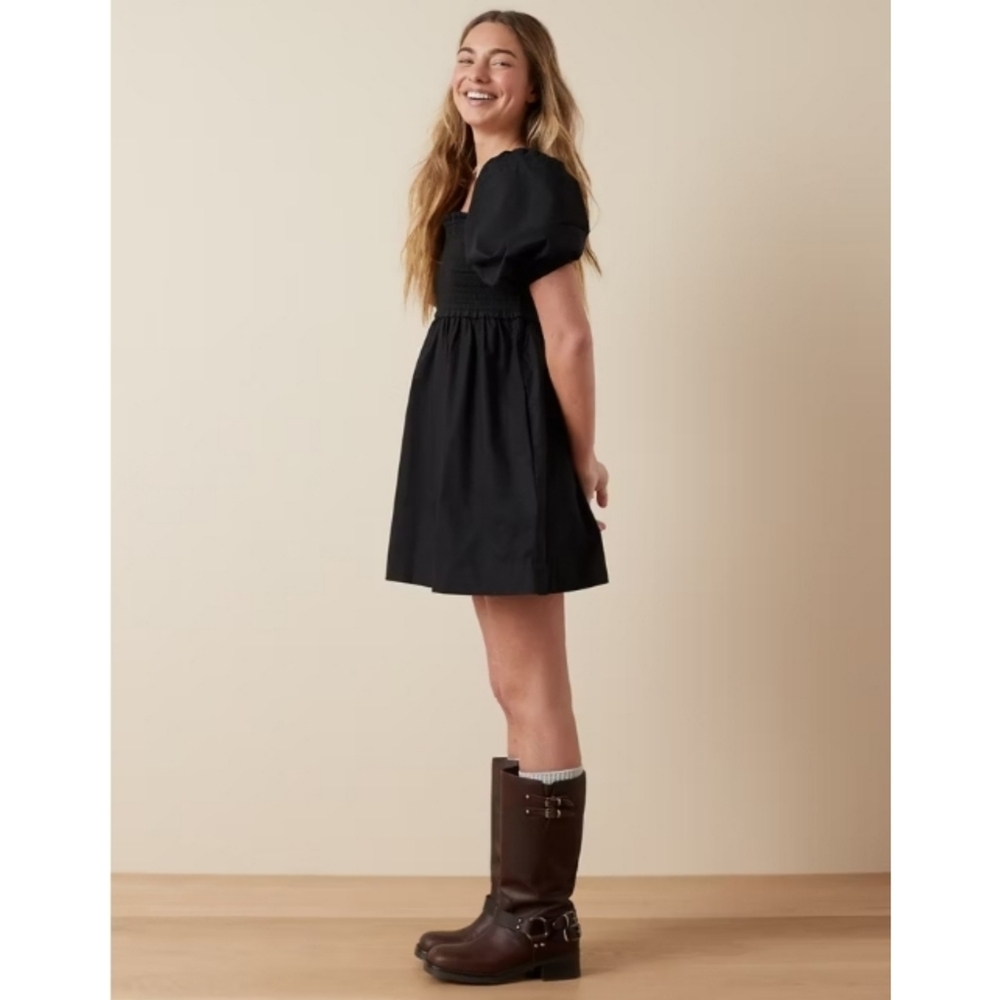 American Eagle Outfitters AEO Black Puff Sleeve Babydoll Mini Dress Size Small